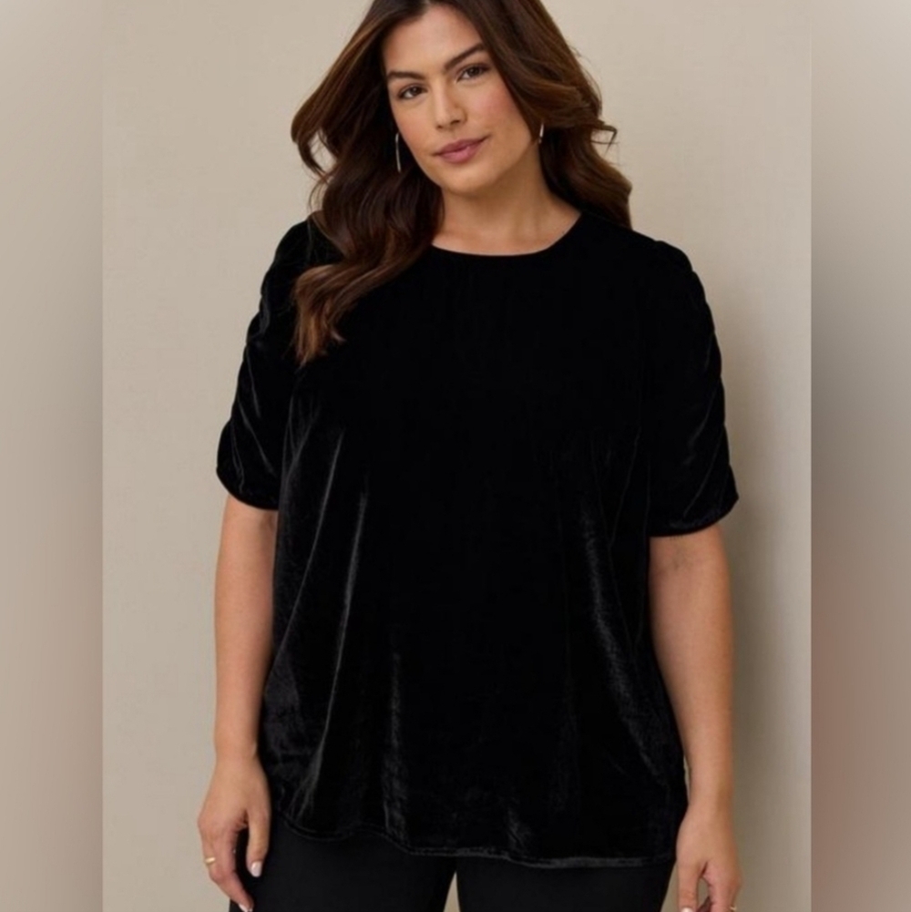 Torrid Black Velvet Ruched Sleeve Top Women's Plus Size 5X